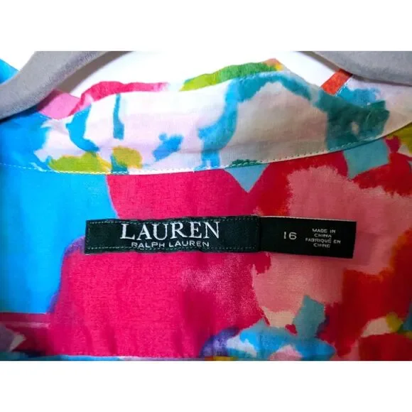 Lauren Ralph Lauren Floral Button Up Shirt 16 Cotton Sheer Spring Bloom - Picture 5 of 8